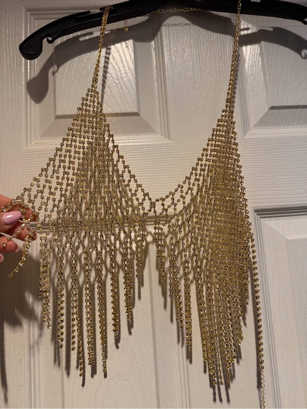 SHEIN Gold Rhinestone Fringe Crop Top